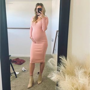 Rose Knit Ribbed Midi Dress
